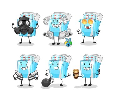 the medicine package villain group character. cartoon mascot vector