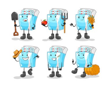 the medicine package farmer group character. cartoon mascot vector