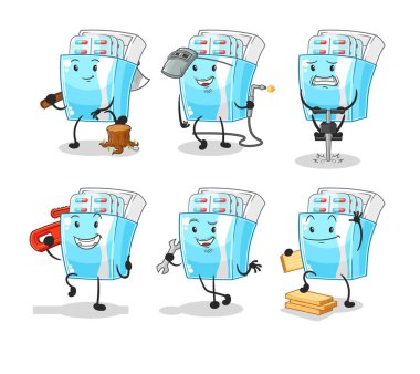 the medicine package worker set character. cartoon mascot vector