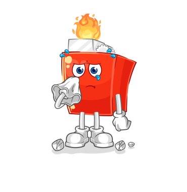 the lighter cry with a tissue. cartoon mascot vector