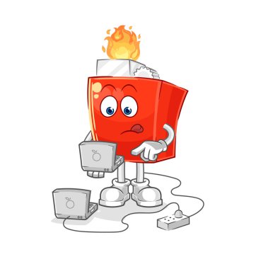 the lighter with laptop mascot. cartoon vector