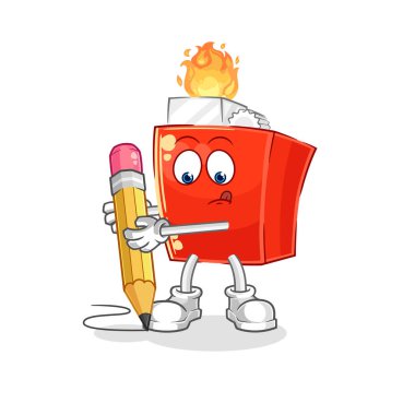 the lighter write with pencil. cartoon mascot vector