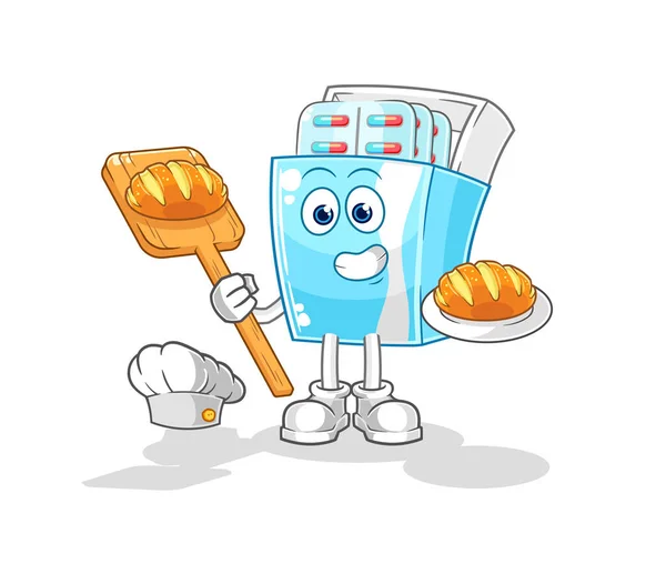 Medicine Package Baker Bread Cartoon Mascot Vector — Stock Vector