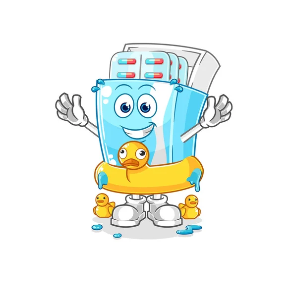 Medicine Package Duck Buoy Cartoon Cartoon Mascot Vector — Vetor de Stock
