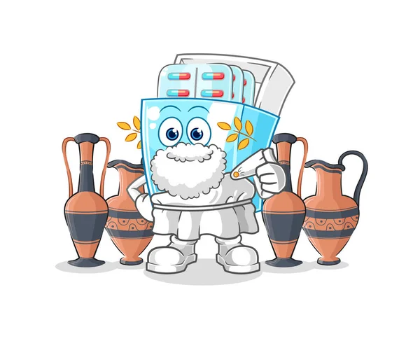 Medicine Package Greek Clothing Cartoon Mascot Vector — Stockvektor