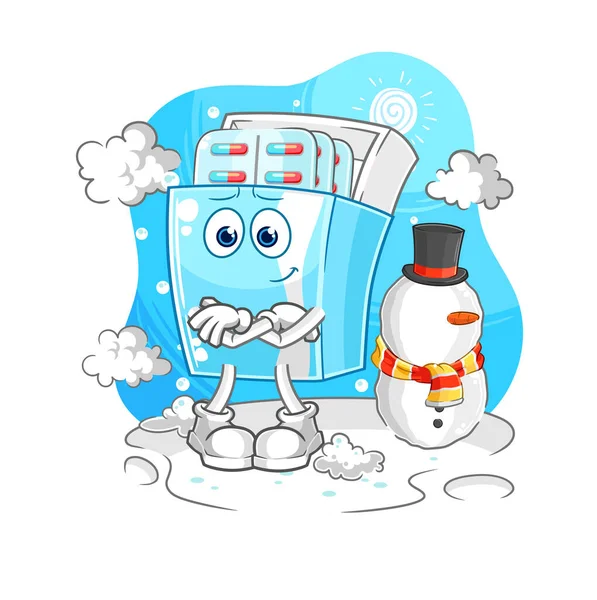 Medicine Package Cold Winter Character Cartoon Mascot Vector — Stock Vector