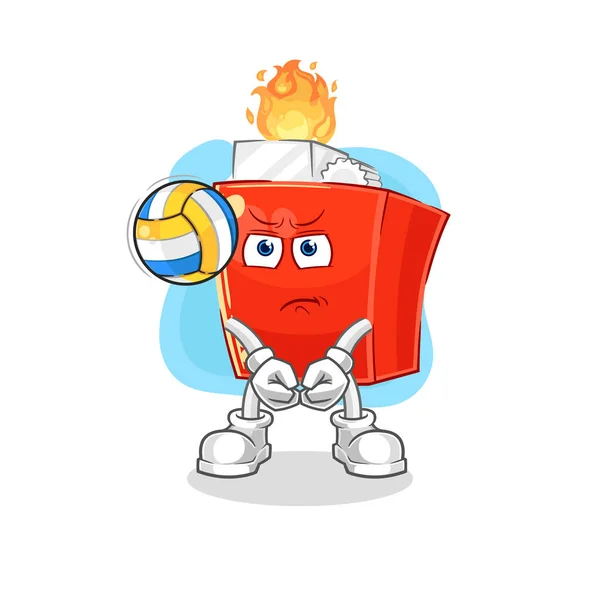 Lighter Play Volleyball Mascot Cartoon Vector — Stock Vector