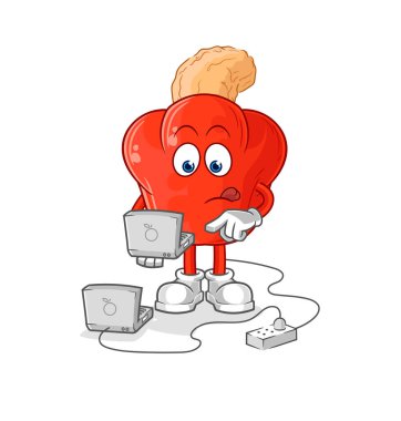 the cashew fruit with laptop mascot. cartoon vector