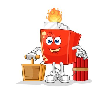 the lighter holding dynamite detonator. cartoon mascot vector