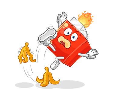 the lighter slipped on banana. cartoon mascot vector