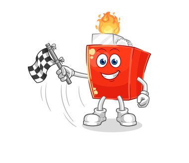 the lighter hold finish flag. cartoon mascot vector