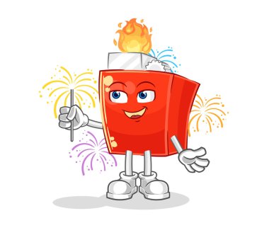 the lighter with fireworks mascot. cartoon vector