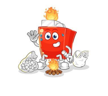 the lighter roasting marshmallows. cartoon mascot vector
