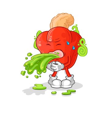 the cashew fruit throw up cartoon. cartoon mascot vector