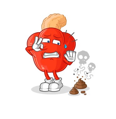 the cashew fruit with stinky waste illustration. character vector