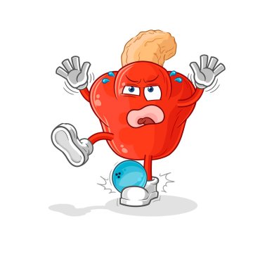 the cashew fruit hiten by bowling cartoon. cartoon mascot vector