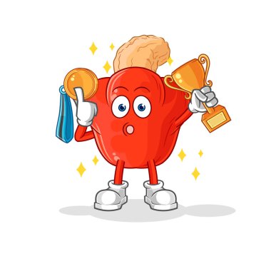 the cashew fruit winner with trophie. cartoon character