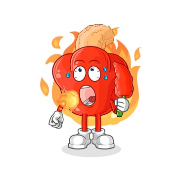 the cashew fruit eat hot chilie mascot. cartoon vector