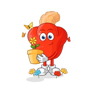 the cashew fruit with a flower pot. character vector