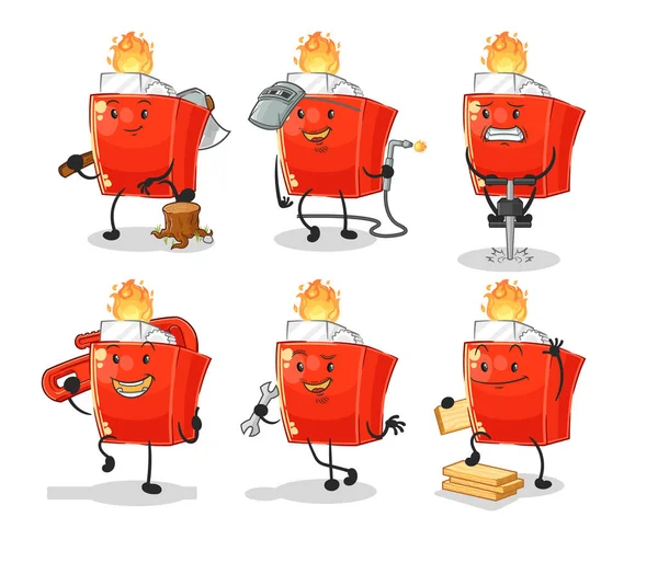 Lighter Worker Set Character Cartoon Mascot Vector — Stock Vector
