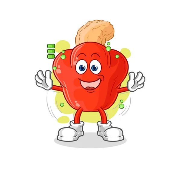 Caráter Bateria Cheio Fruta Caju Vetor Mascote Desenhos Animados — Vetor de Stock
