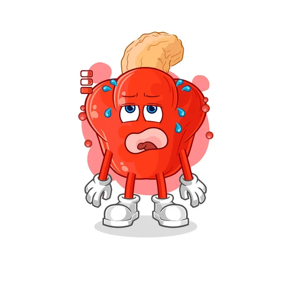 Cashew Fruit Low Battery Mascot Cartoon Vector — Stock Vector
