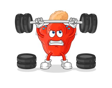 the cashew fruit lifting the barbell character. cartoon mascot vector