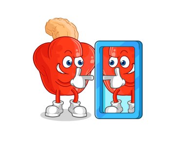 the cashew fruit looking into mirror cartoon. cartoon mascot vector