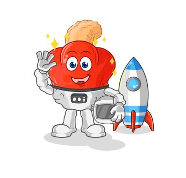the cashew fruit astronaut waving character. cartoon mascot vector