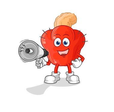 the cashew fruit holding hand loudspeakers vector. cartoon character