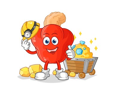 the cashew fruit miner with gold character. cartoon mascot vector