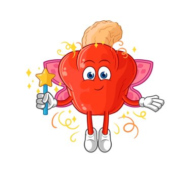 the cashew fruit fairy with wings and stick. cartoon mascot vector