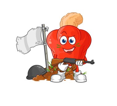 the cashew fruit army character. cartoon mascot vector
