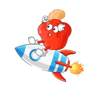 the cashew fruit ride a rocket cartoon mascot vector