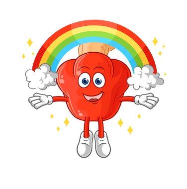 the cashew fruit with a rainbow. cartoon vector