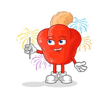 the cashew fruit with fireworks mascot. cartoon vector