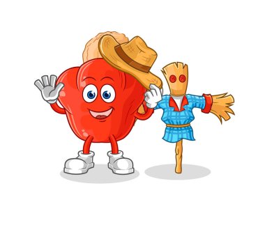 the cashew fruit with scarecrows cartoon character vector