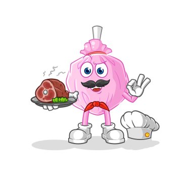 the cute candy chef with meat mascot. cartoon vector