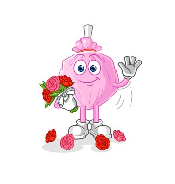 the cute candy with bouquet mascot. cartoon vector