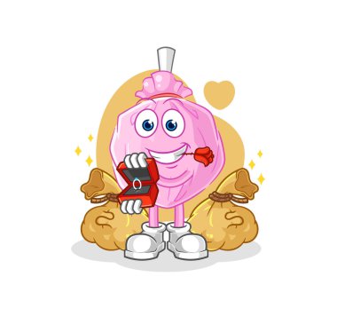 the cute candy propose with ring. cartoon mascot vector