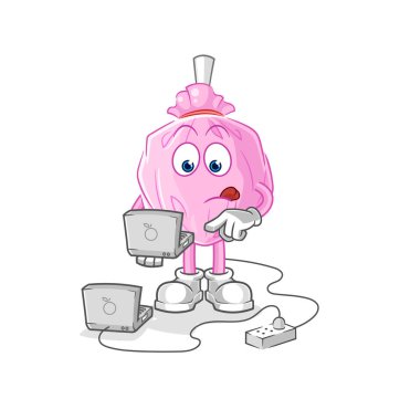 the cute candy with laptop mascot. cartoon vector