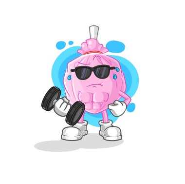 the cute candy lifting dumbbell vector. cartoon character