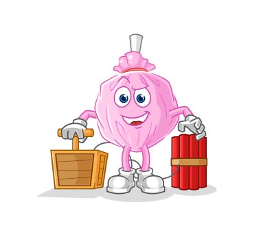 the cute candy holding dynamite detonator. cartoon mascot vector