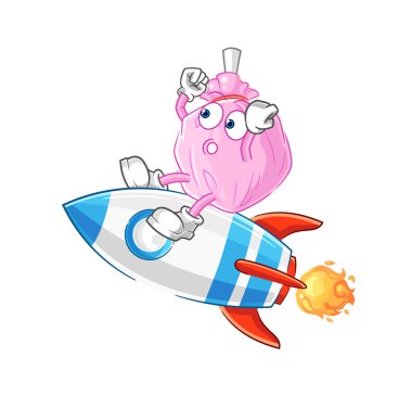 the cute candy ride a rocket cartoon mascot vector