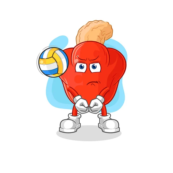 Cashew Fruit Play Volleyball Mascot Cartoon Vector — Stock Vector