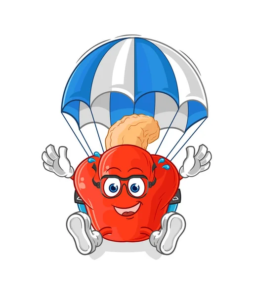 Carácter Paracaidismo Fruta Del Anacardo Vector Mascota Dibujos Animados — Vector de stock