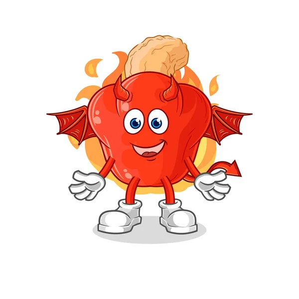 Cashew Fruit Demon Wings Character Cartoon Mascot Vector — Stock Vector