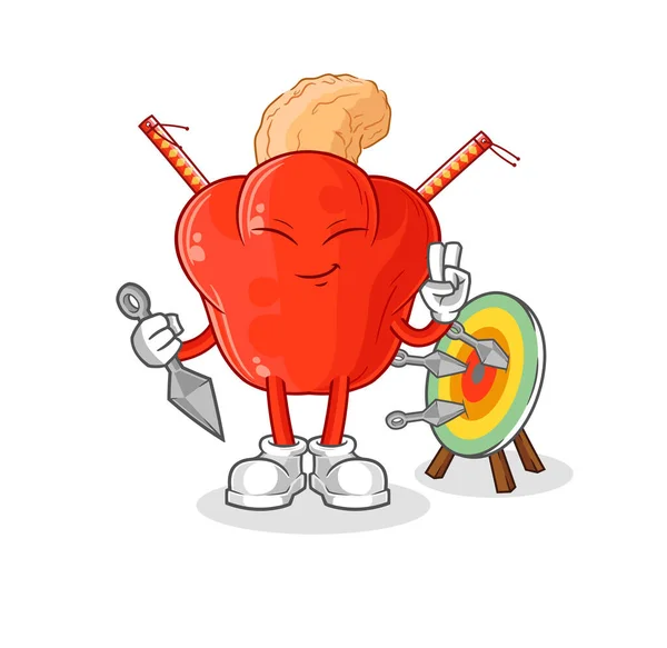 Cashew Fruit Ninja Cartoon Character Vector — Vettoriale Stock
