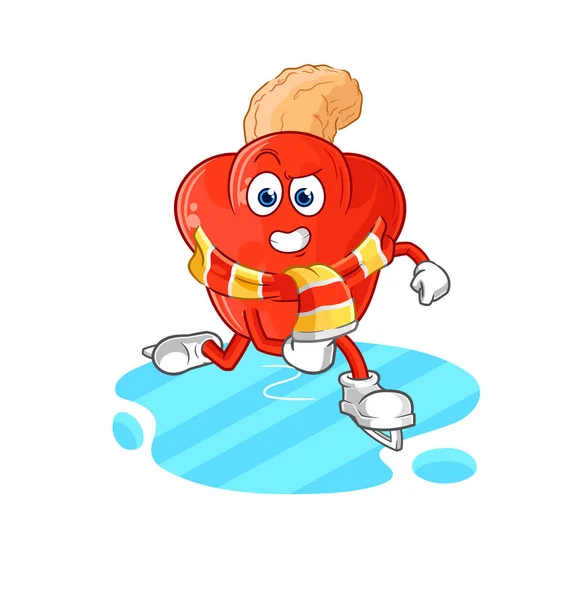 Cashew Fruit Ice Skiing Cartoon Character Mascot Vector — Vettoriale Stock