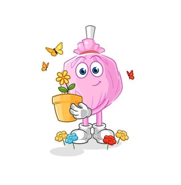 Cute Candy Flower Pot Character Vector — Stock Vector